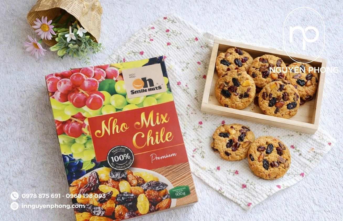 Mẫu in hộp giấy đựng nho khô in màu 